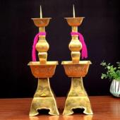 纯黄铜方型烛台老式 覆古蜡烛台财神传统铜烛台婚庆嫁妆家用摆件