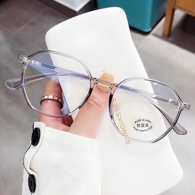 高档蓝光眼镜框女颜神器潮近视显脸小平素光防镜韩版多边形抗辐射