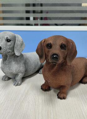 跨境创意可爱仿真腊肠犬树脂摆件户外花园庭院桌面装饰小狗工艺品