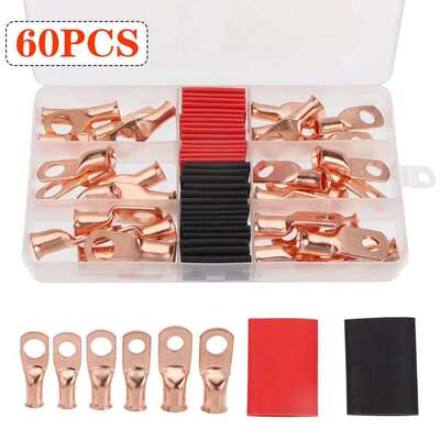 60pcs 盒装 美规铜鼻子30pcs加热缩管G管3:1黑红色12.7mm 跨境