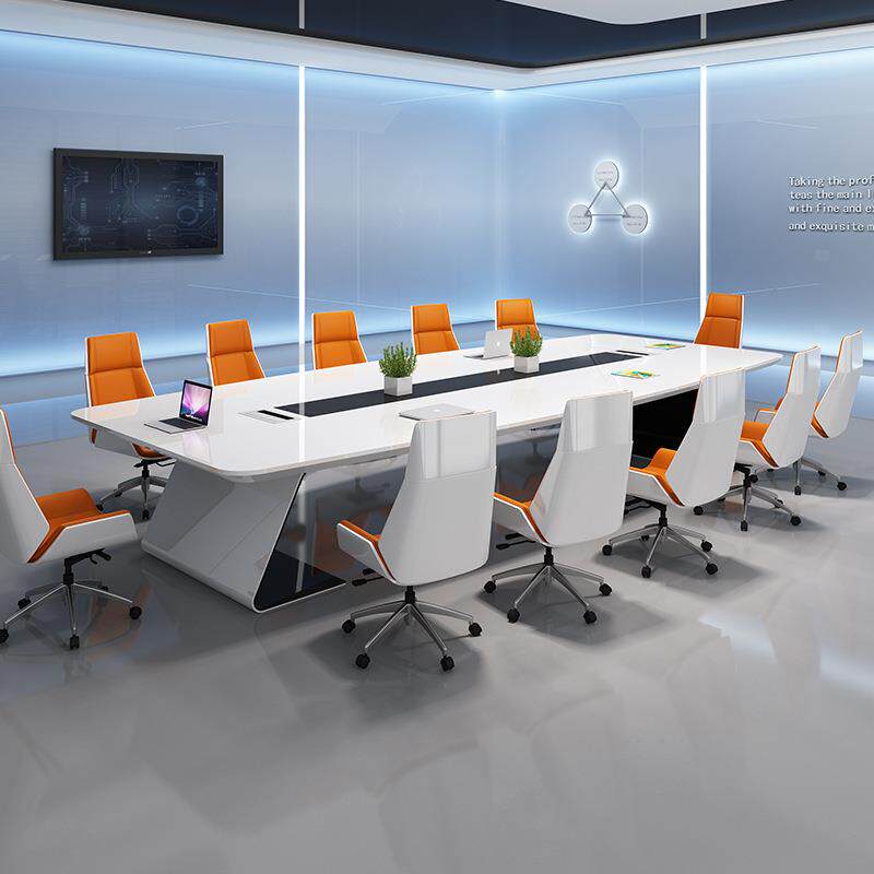 烤漆办公会议桌椅组合长桌简约现代白色大型条形洽谈桌会议室桌椅