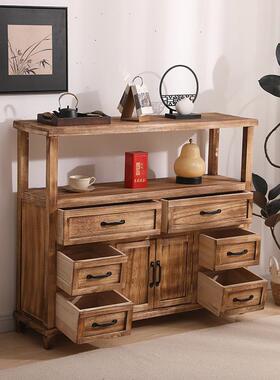 r实木餐边柜置物架厨柜房收纳柜储物入户玄关斗柜中古^柜客CH-016