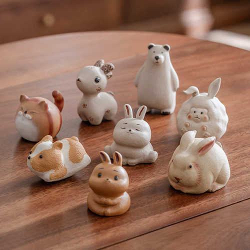 紫砂兔子茶宠可养茶盘茶桌生肖小摆件茶具配件茶玩大白兔空间摆件