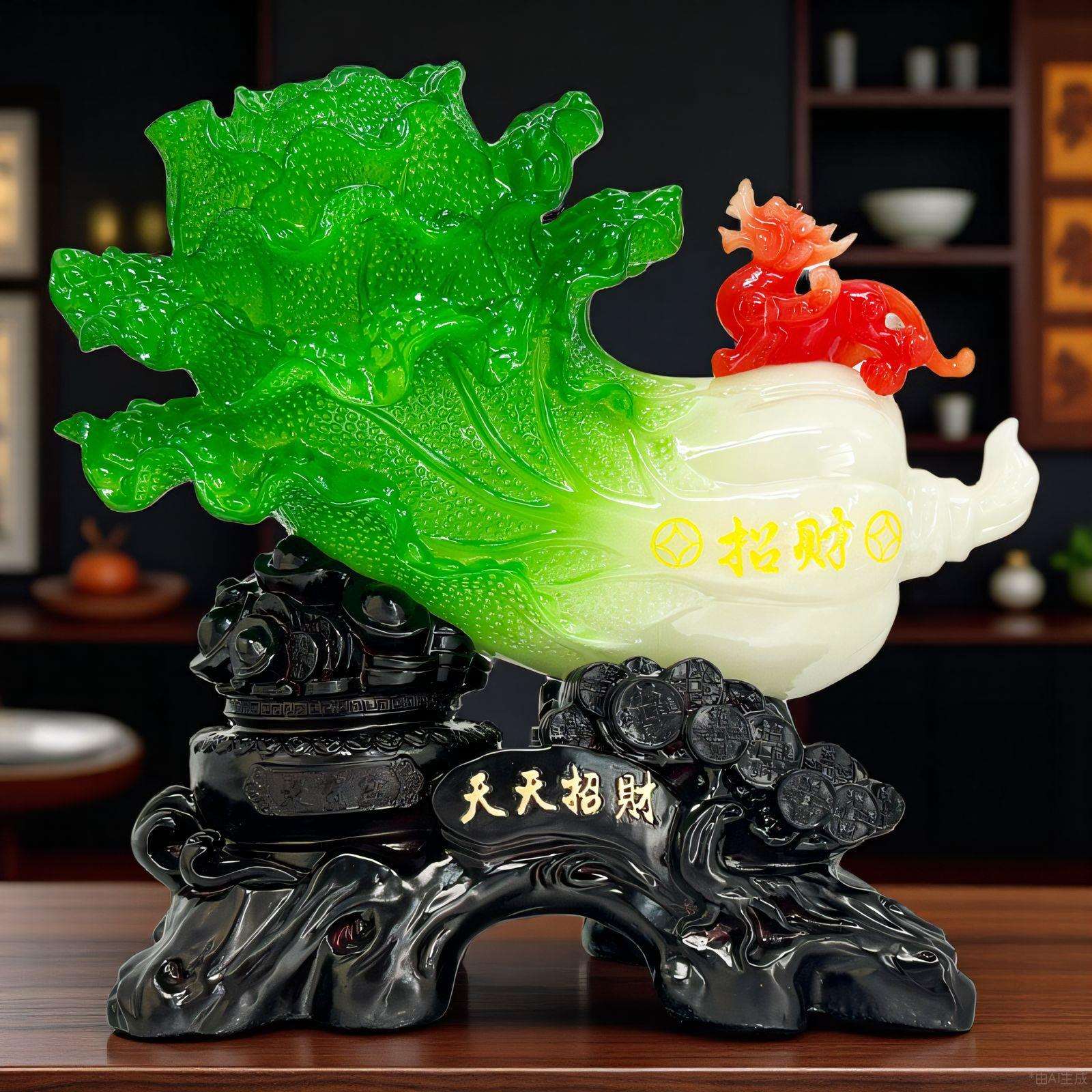 招财玉白菜摆件仿玉貔貅客厅酒柜装饰品摆件树脂新中式工艺品工厂