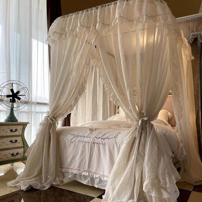 2025新款u型导轨式亚麻床幔1.8家用卧室公主风落地蚊帐轨道式床帘