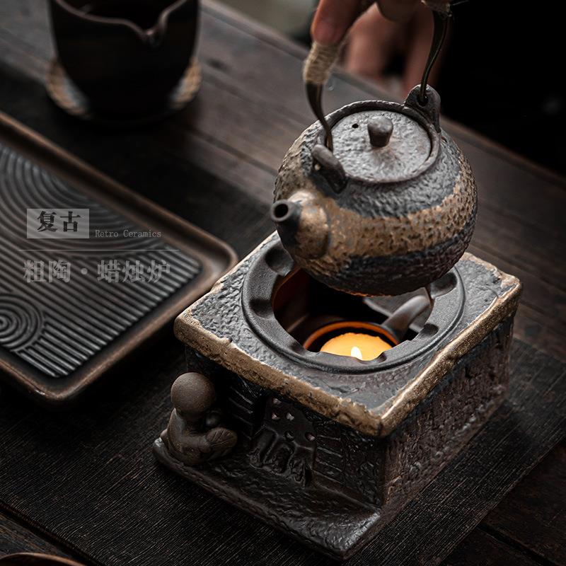 复古粗陶温茶炉家用陶瓷蜡烛加热茶壶底座茶道配件恒温器茶道配件