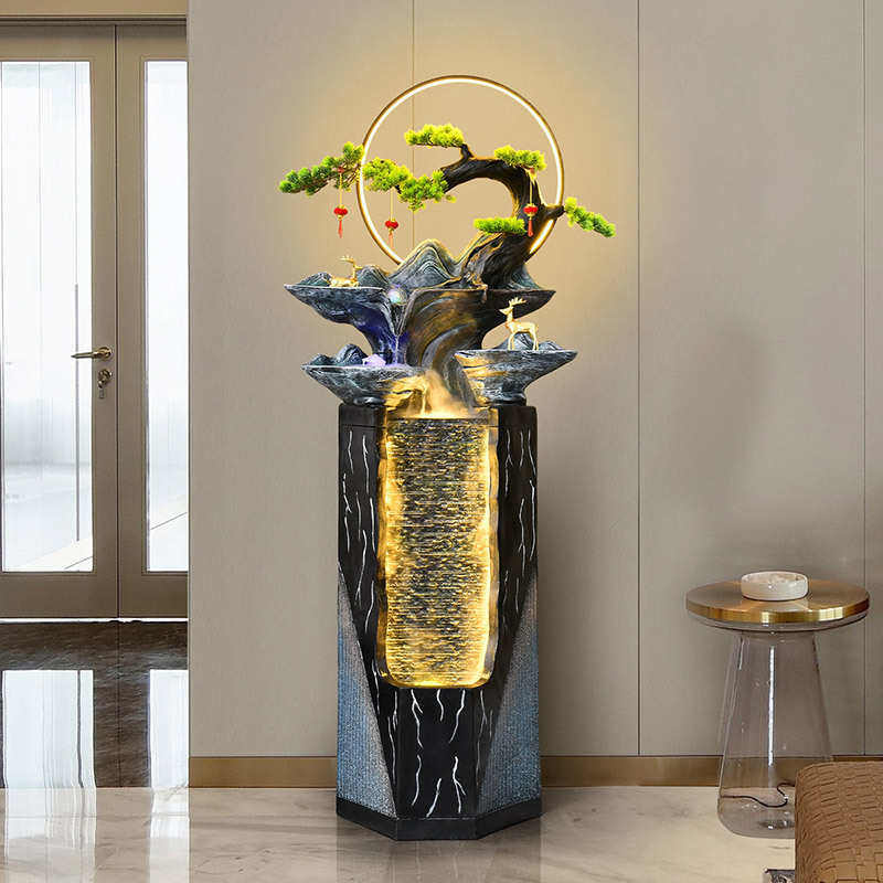 新中式大型流水落地摆件循环水家居客厅加湿器玄关水景轻奢装饰品
