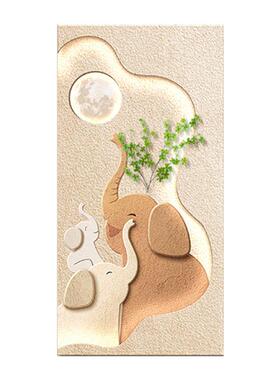 奶油风入户玄关装饰画大象led壁灯走廊过道挂画客厅级感砂岩画