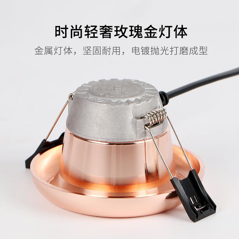 新款直销玫瑰金轻奢筒灯嵌入式洞灯客厅吊顶天花灯过道金色玄关牛