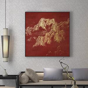 新中HOV式客沙发背墙景红色挂画国潮中国风玄关房餐厅书民厅宿挂