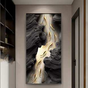 九鱼图玄关装饰画简约现代走廊过道挂画寓意好发光led灯壁画轻奢