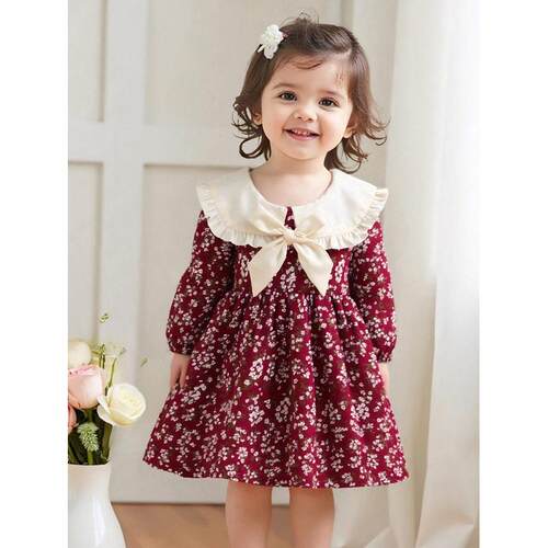 O 16138 Doll collar floral girl princess dress 娃娃领碎花女