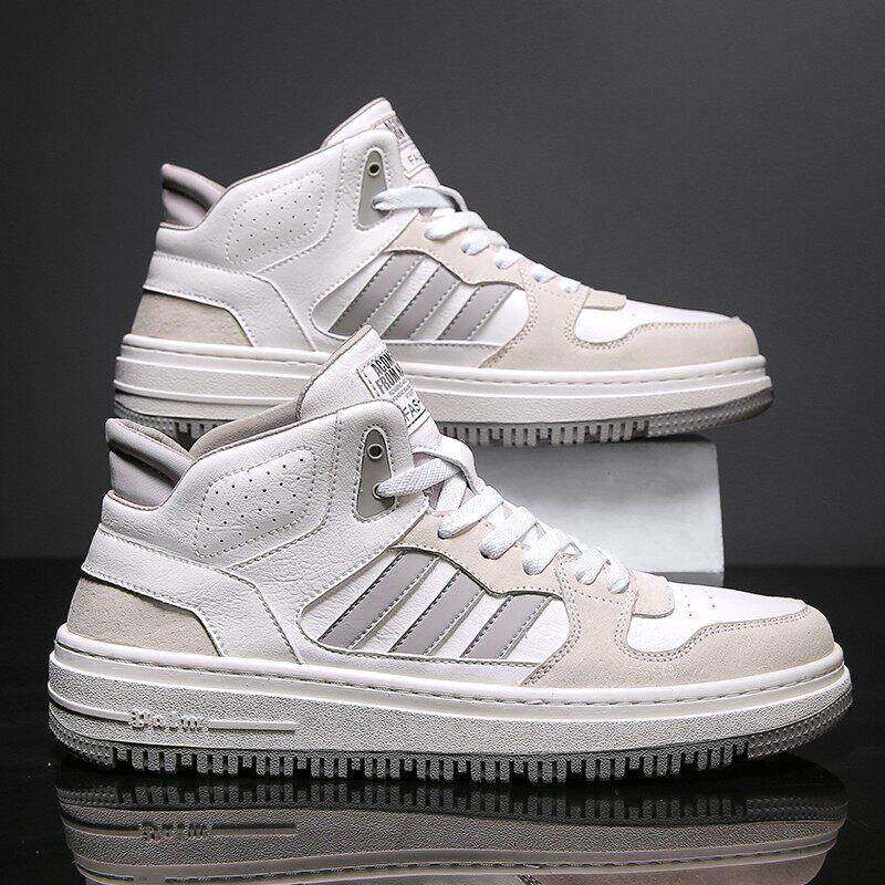 欧洲站真皮高帮鞋男潮牌春季新款牛皮小白鞋韩版百搭运动休闲板鞋