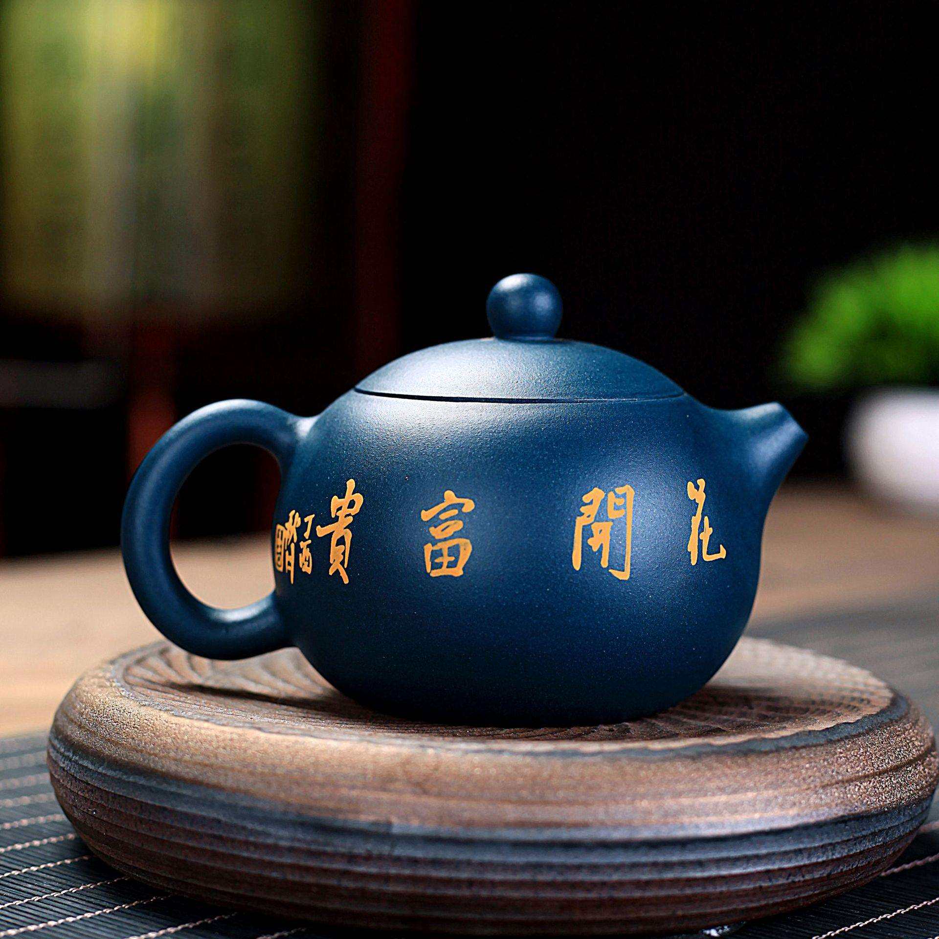 宜兴紫砂壶纯全手工茶壶茶具泡茶壶原矿墨绿泥花开富贵牡丹西施壶