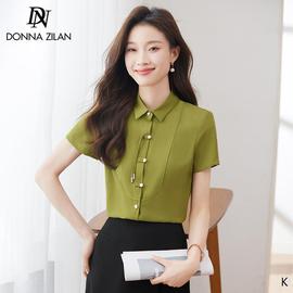 绿色短袖衬衫女夏季薄款2024高级时尚小个子新中式中国风衬衣