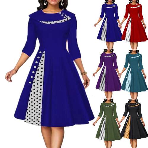 Women's polka dot waist cinching dress with large