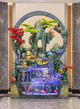 大型假山鱼缸流水摆件循环水幕墙客厅公司开业礼品高山喷泉加湿器