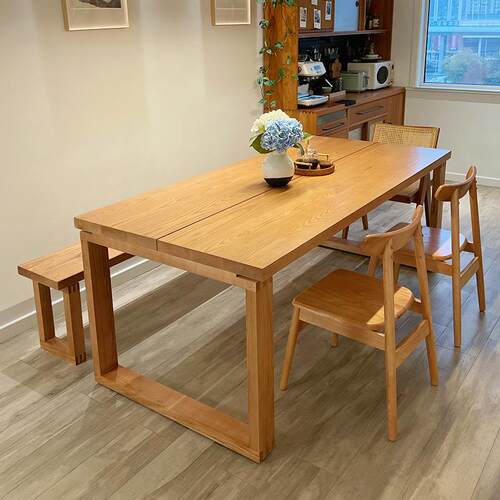 北欧纯实木餐桌组合长方形家用吃饭桌白蜡木大书桌长桌原木工作台