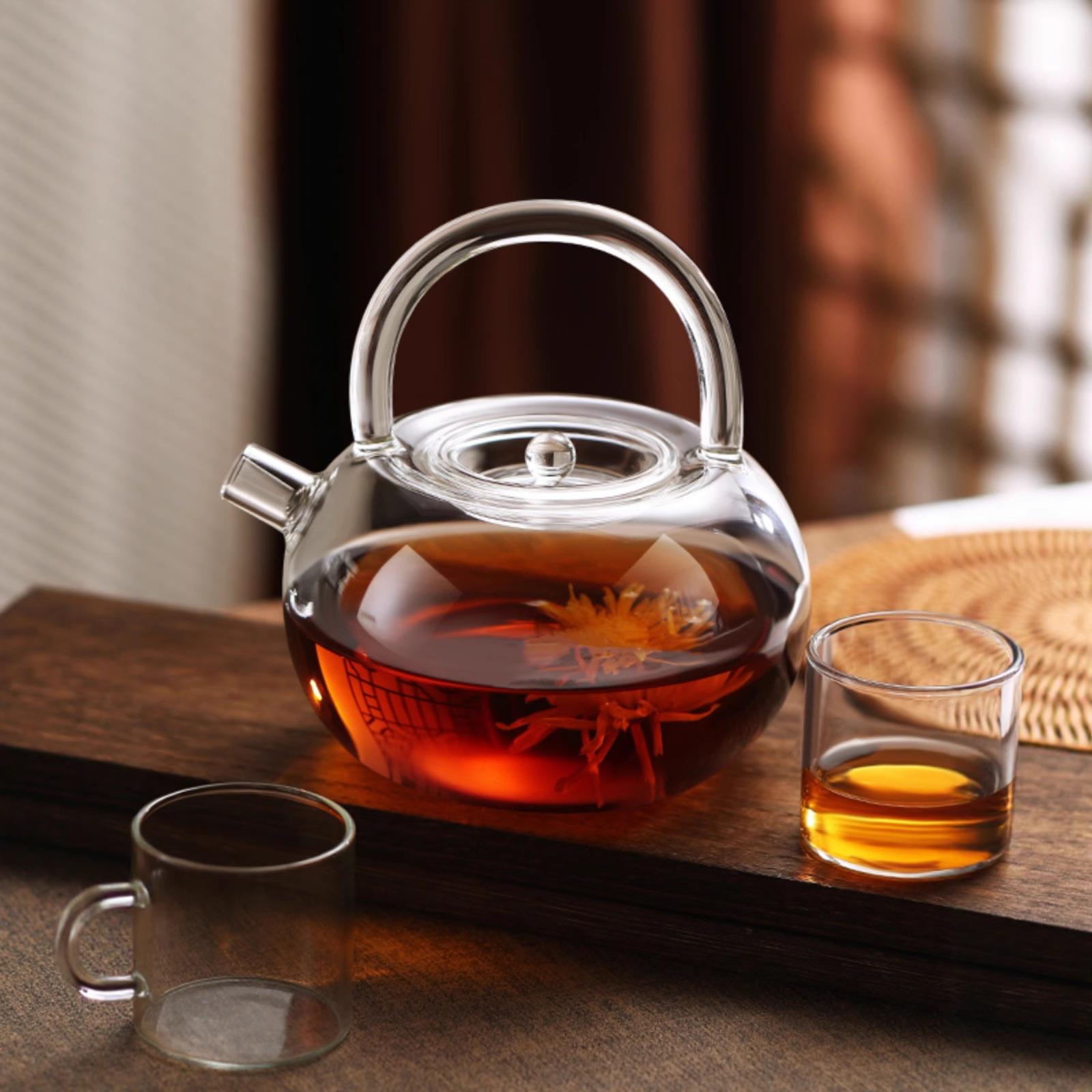 高硼硅玻璃茶壶提梁泡茶壶家用花茶壶沸水壶耐热茶具