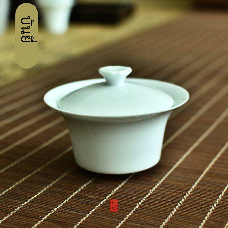 班意 甜白釉白瓷盖碗茶杯景德镇玉瓷薄胎泡茶三才碗陶瓷功夫茶具