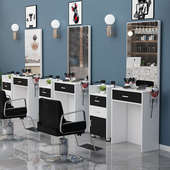 带灯美发店镜子镜梳妆化妆镜台双面发廊镜子仿大理石纹美发镜台