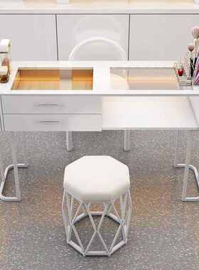 奶油风美甲桌白色日式玻璃单人全套轻奢简约美甲台收纳折叠美甲桌