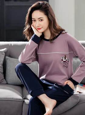2025年新款睡衣女款春秋纯棉长袖可外穿休闲运动套装家居服秋冬季
