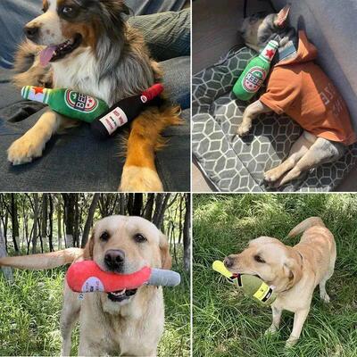Funny Plush Dog Toys Beer Bottle Shaped Small Large Dogs Squ