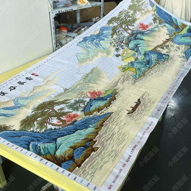 溪谷琴音十字绣成品不带框纯手工已绣好2025新款客厅高端山水画
