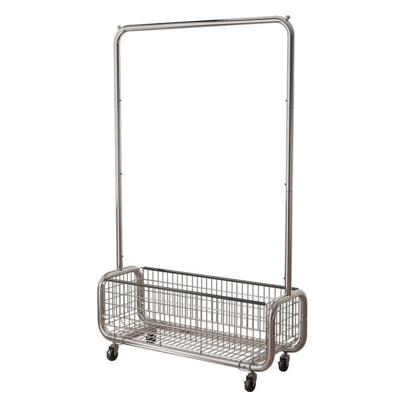 家用晾衣架落地挂衣架带筐可移动置物转角服装店衣帽架子