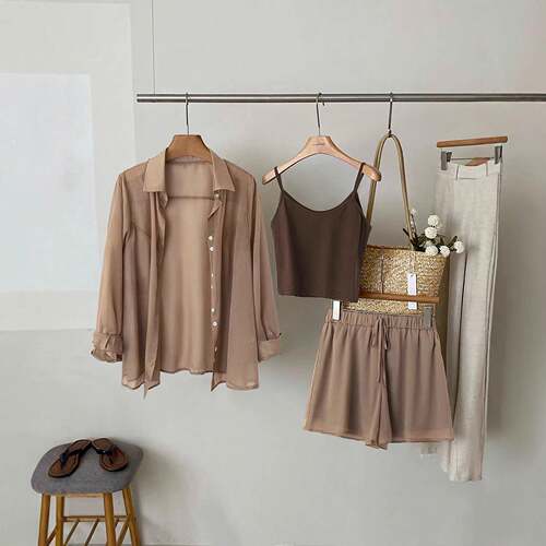 [Plus Size] Three-Piece Set Solid Color Basic Casual Short