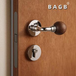 BAGB中古风门锁室内实木房锁木门把手分体磁吸锁胡桃木卧室门锁