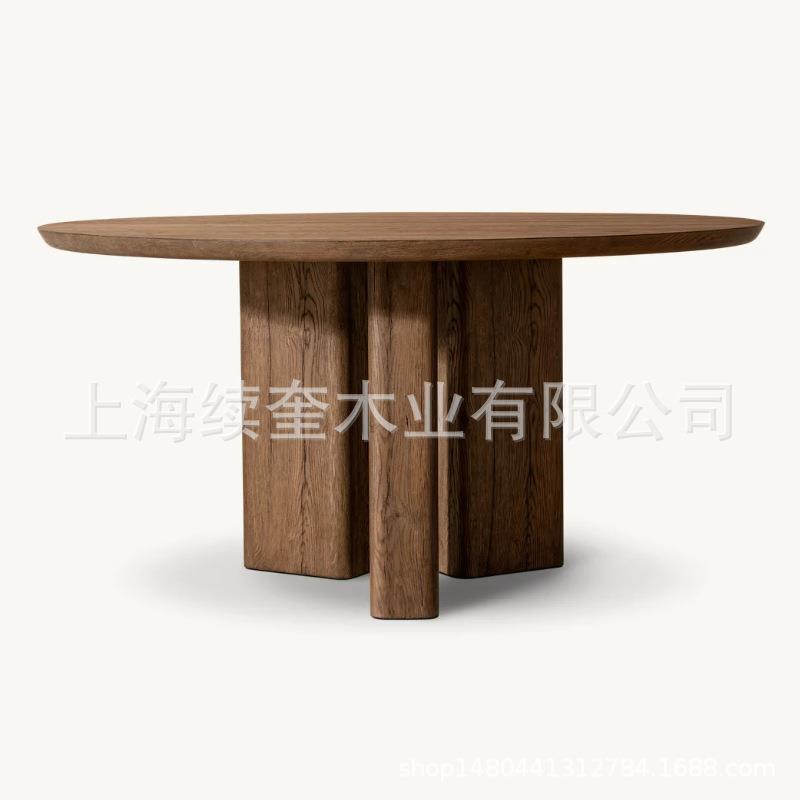 RH简约不锈钢圆形实木餐桌椅组合家用餐厅家具别墅亚马逊出口工厂