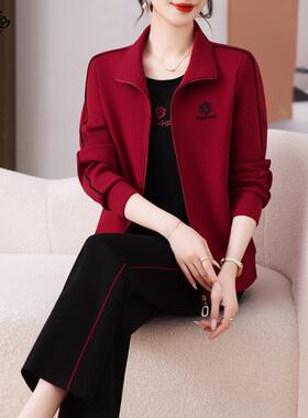 款妈妈装套装秋洋气中老年跑步上3-2867衣春秋新外大套女款码