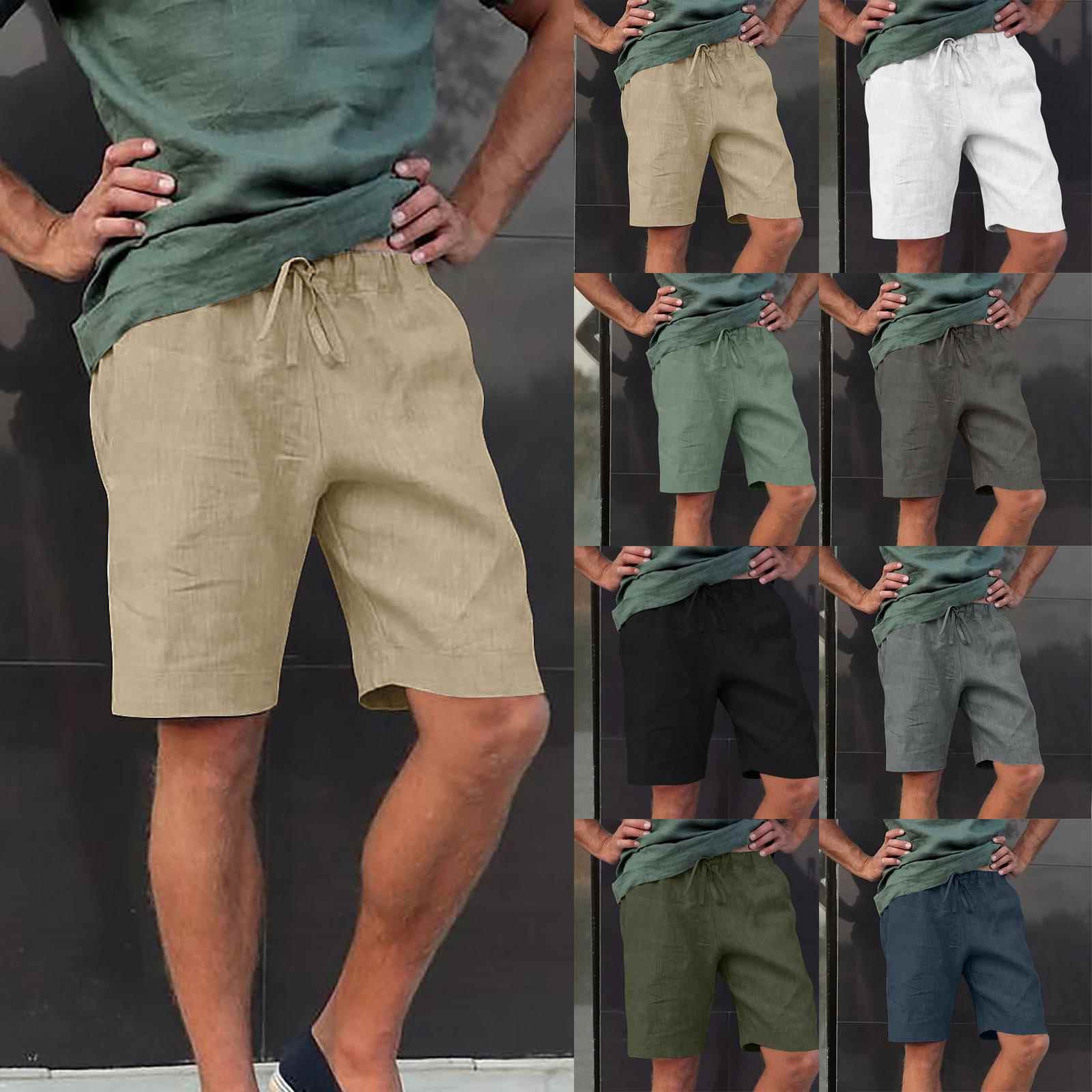 Mens Linen Multi-Pocket Drawstring Casual Shorts Color Code