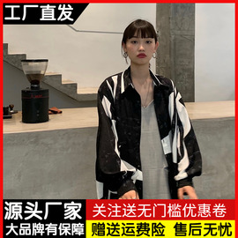 复古港味印花衬衫女长袖秋季宽松设计感小众上衣防晒衬衣夏潮