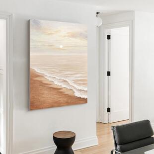 纯手绘油画厅风景QWE-2302海日大金出肌理画客落地装饰画日照滩玄