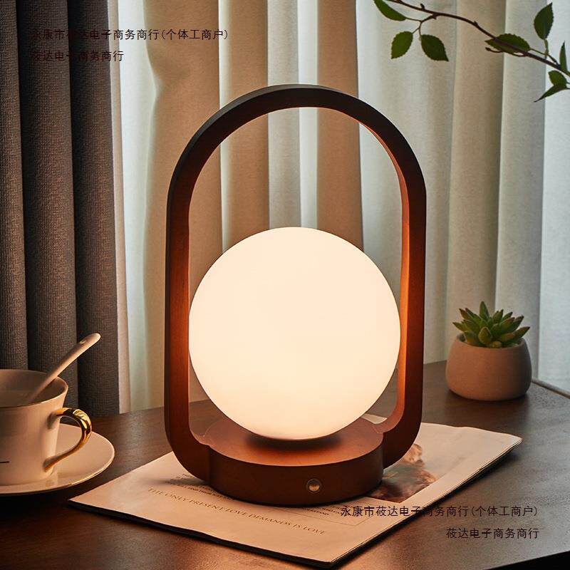 台灯床头灯复古充电怀旧实木触摸款中古美式卧室手提小夜灯便包邮