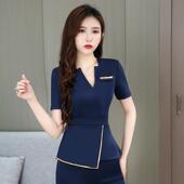 女 包裙按摩技师服足浴店工装 美容院工作服美容师遮肚性感短袖 套装