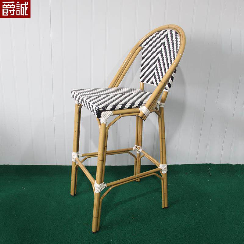 户外简约铝合金编藤椅吧台椅网红创意现代金属咖啡奶茶店靠背餐椅