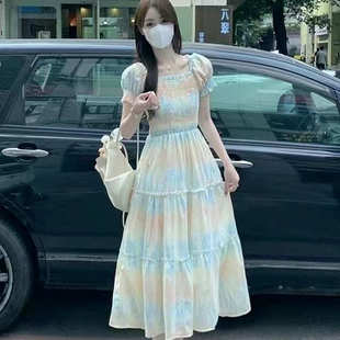 桔梗甜美小清新碎花连衣裙女夏设计感木耳边海边度假长裙 茶歇法式