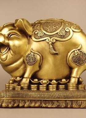 纯铜大号福字猪存钱筒摆件金钱元宝布袋金猪喜庆用品家居店铺装饰