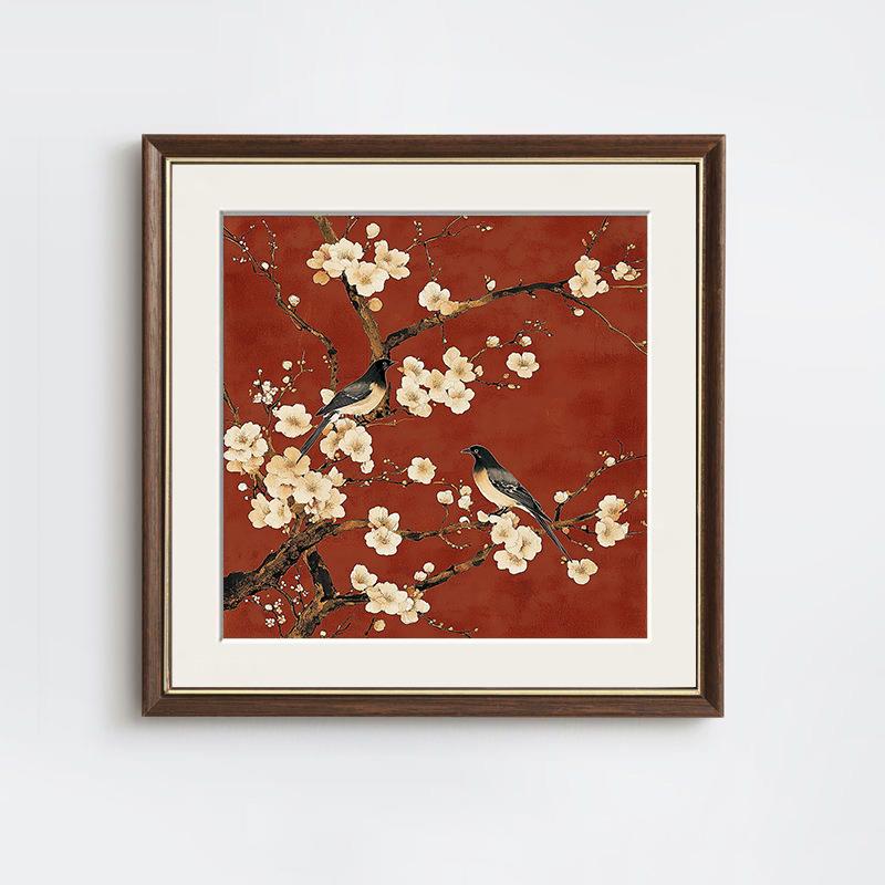 中古风喜上眉梢客厅装饰画餐厅中式禅意复古花鸟油画卧室床头挂画