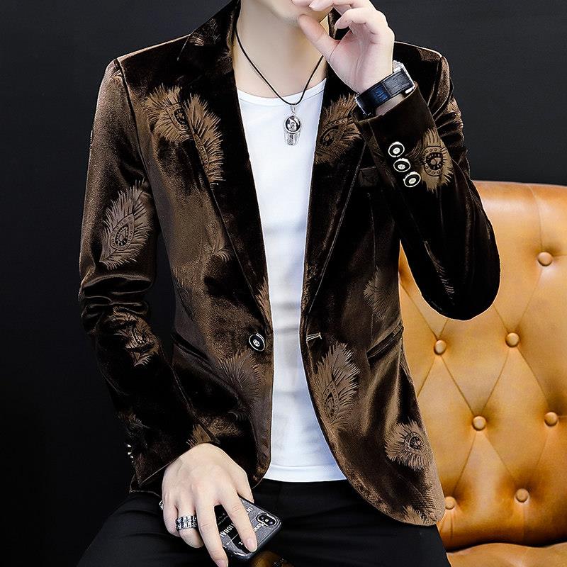 潮牌金丝绒西服外套男春秋季2025新款中青年潮流男士休闲西装上衣