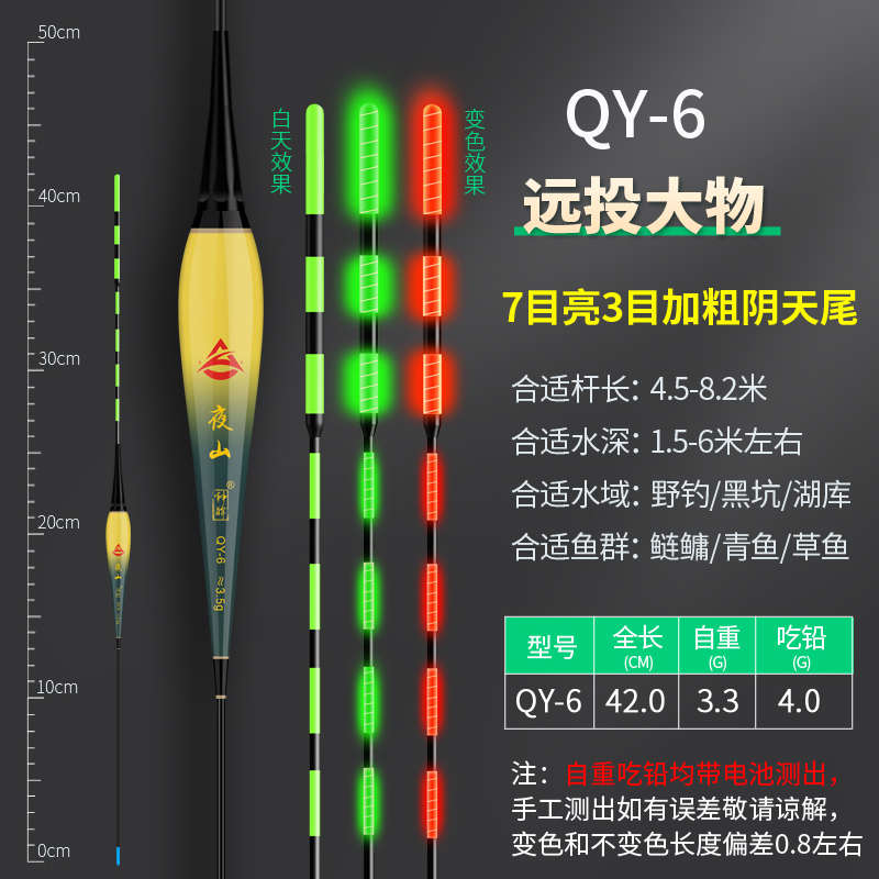 加粗醒目浮漂咬钩变色夜光漂日夜两用电子漂高灵敏重力感应鲫鱼漂