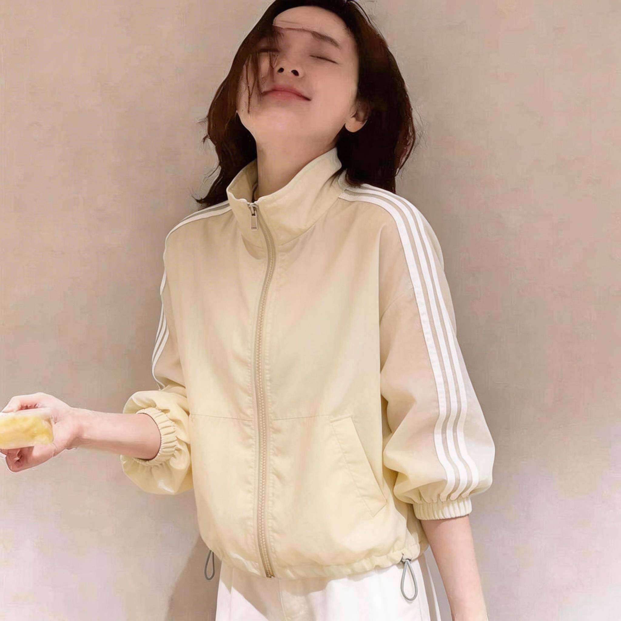 韩国设计感侧边条纹百搭立领薄款单层外套女2026夏宽松休闲防晒衣