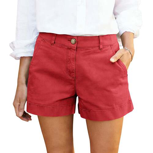 Women Stretch Twill Chino Shorts Tailored Waisted 5 Inseam