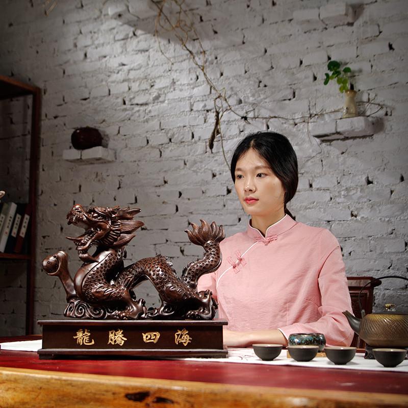 黑檀木雕龙摆件实木十二生肖龙雕刻家居寓意吉祥物补角装饰工艺品