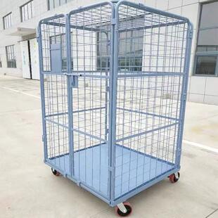 折叠笼车手推车厂家供应双门带盖封闭式 网格物流台车