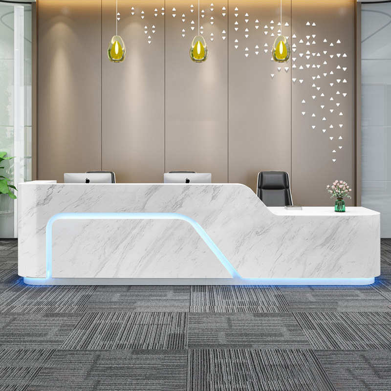 公司前台接待台简约现代大理石纹美容院柜台烤漆吧台收银台 现货